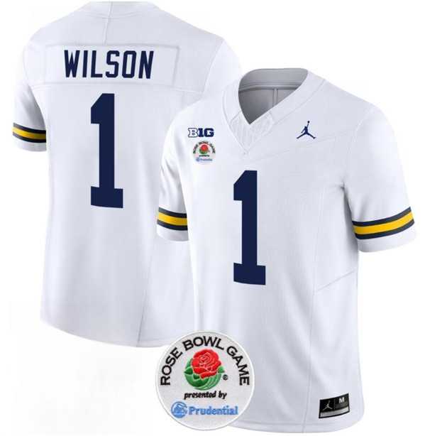 Men%27s Michigan Wolverines #1 Roman Wilson 2023 F.U.S.E. White Rose Bowl Patch Stitched Jersey Dzhi
